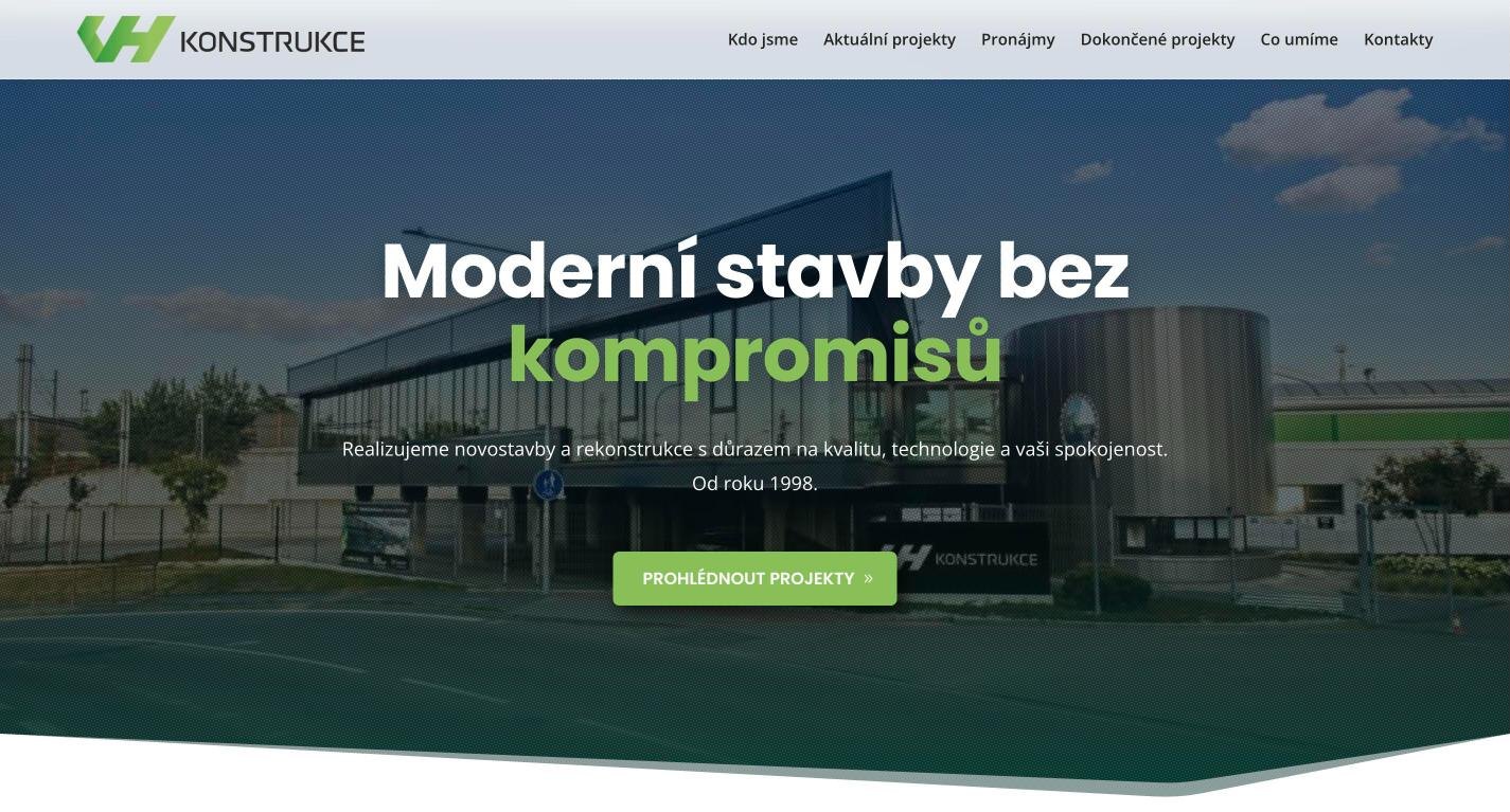 Úvodní stránka webu VHkonstrukce.cz